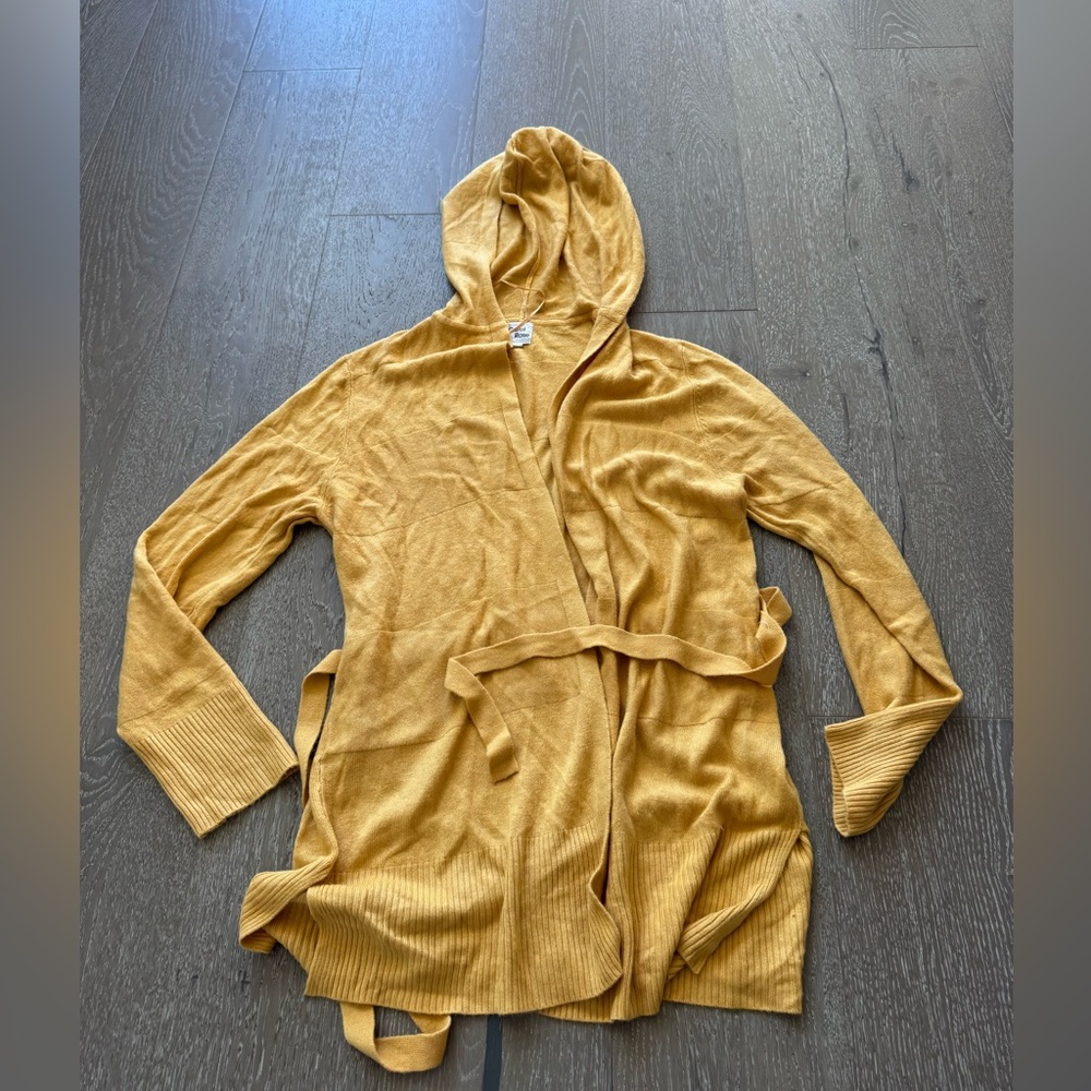 Carol Rose Mustard Yellow Hooded Cardigan
